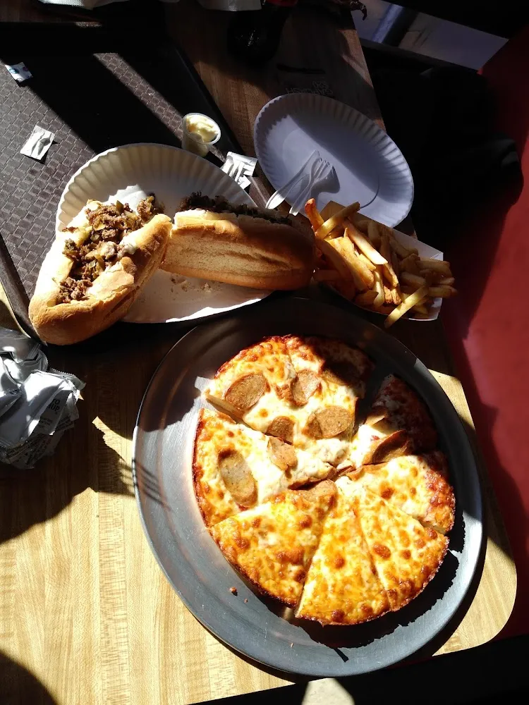 SM Cheese Pizza Half Sausage Steak and Cheese Sub